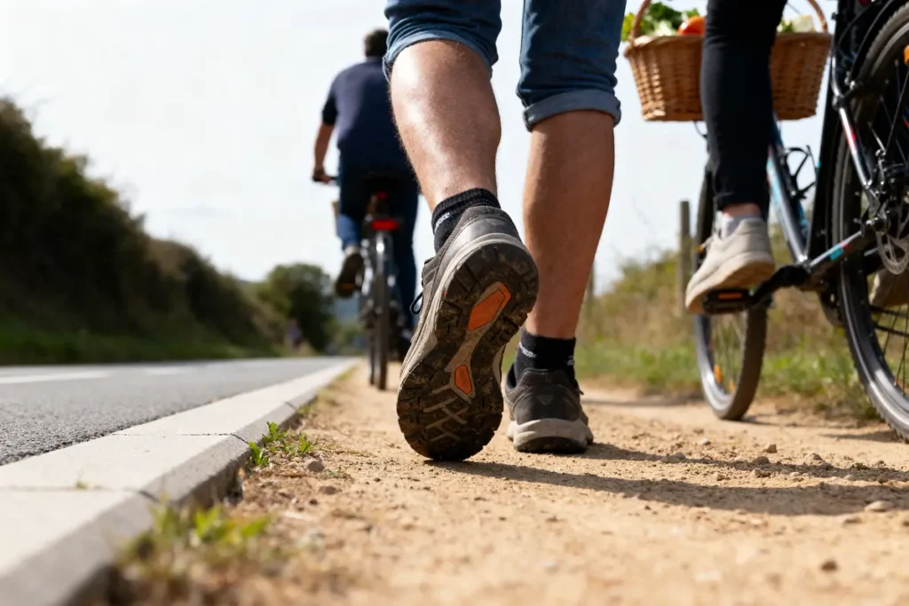 Gros plan sur les pieds d'un homme entrain de marcher