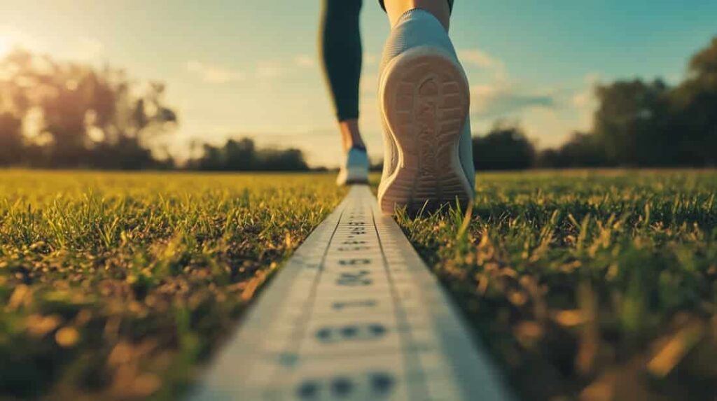 une personne mesure la distance de ses pas